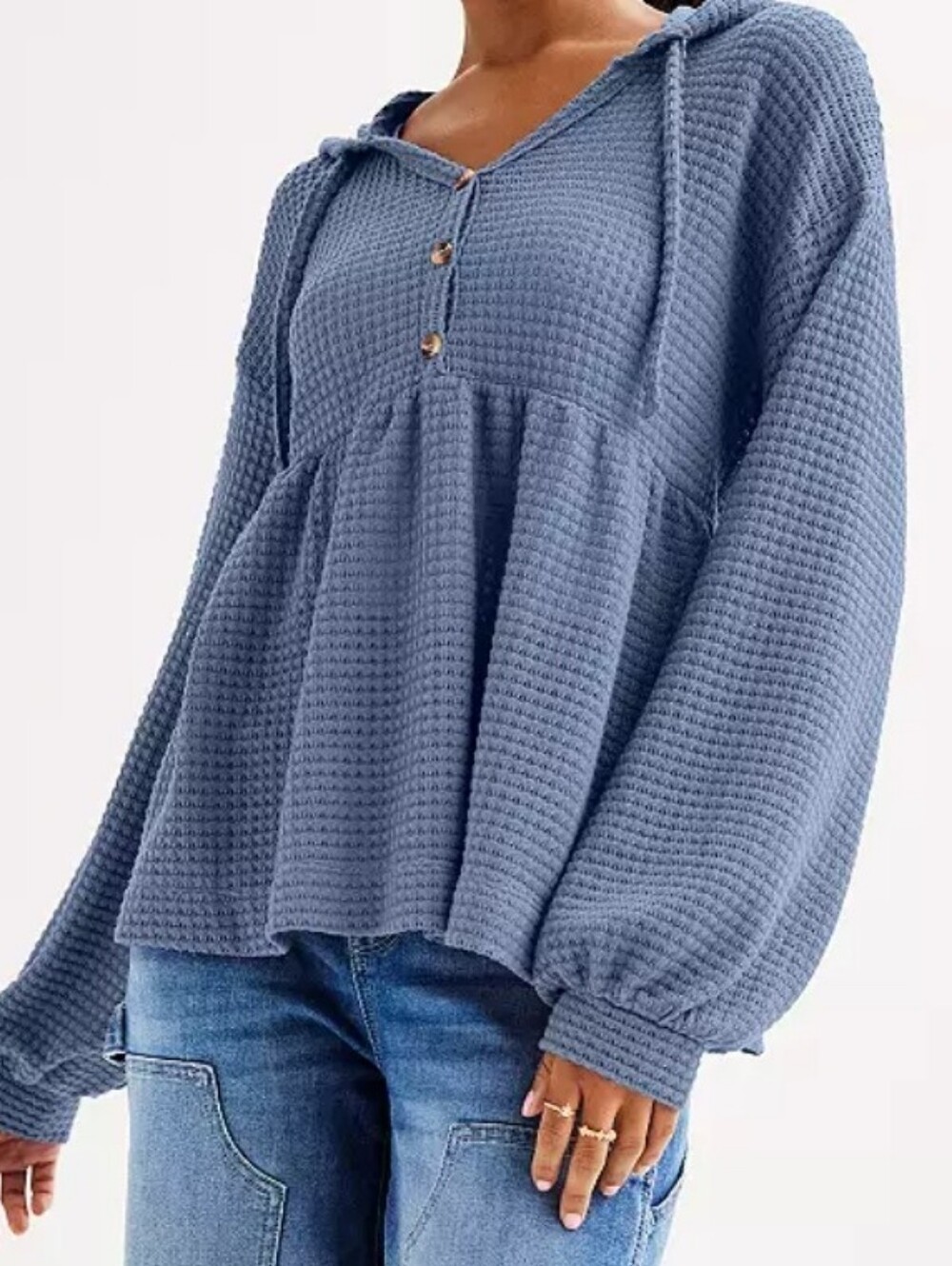 SO Peplum Henley Hoodie In Cyclone Blue